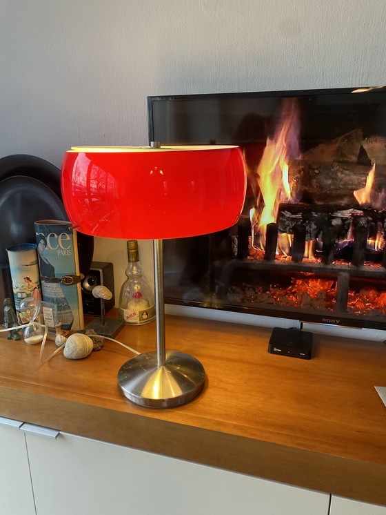 Image 1 of Red table lamp, dimmable, red and white glass