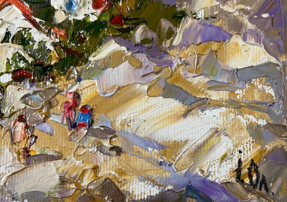 Image 1 of Original Oil Painting Summer Nature Landscape Village among the mountains
