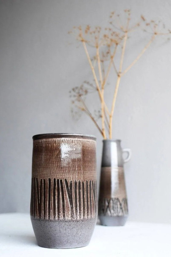 Image 1 of Mid-century Scandinavian modern art design pottery vases in ceramic by Ingrid Atterberg for Upsala Ekeby, Sweden, 1970s, set of