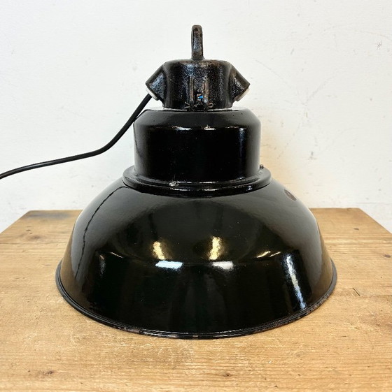 Image 1 of Industrial Black Enamel Factory Lamp with Cast Iron Top, 1960s