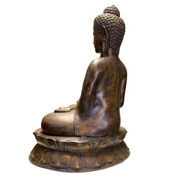 Monumental Javanese Bronze Buddha – Vitarka Mudra – 58 cm – 8.5 kg – Sculpture (photo 5 of 10)