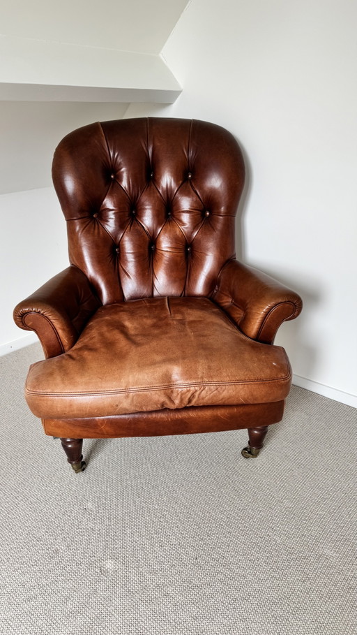 Poltrona Chesterfield vintage – fauteuils, Leather, Wood