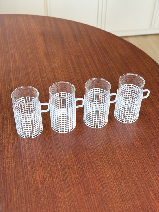 Image 1 of 4 Bauhaus glasses with metal holder Josef Hoffmann, Bieffeplast style