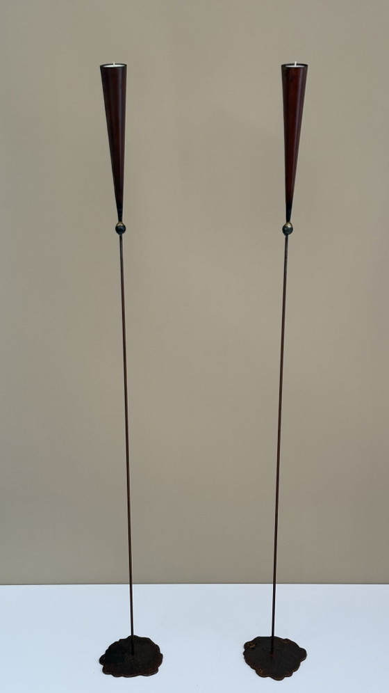 Vintage Brutalist Vloerkandelaars Pieter Spruyt Dutch Design – Kandelaars en kaarsen, Metal, Iron (photo 2 of 15)