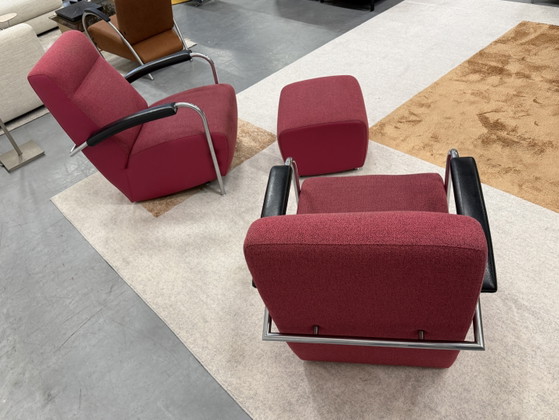 Image 1 of 2 Leolux Scylla high armchair with ottoman, pink fabric leather