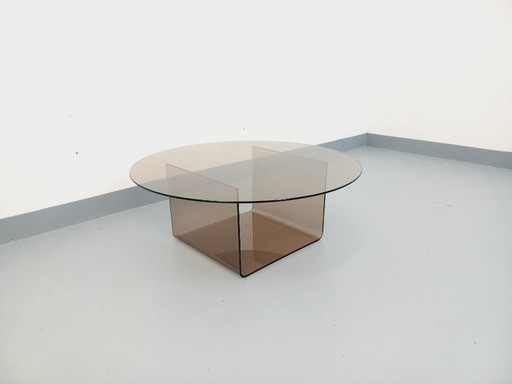 Vintage round coffee table in glass and plexiglass, Space Age style from the 1970s