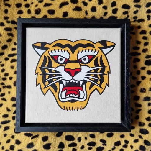Traditional tattoo tiger artwork contemporary modern art 20x20 cm