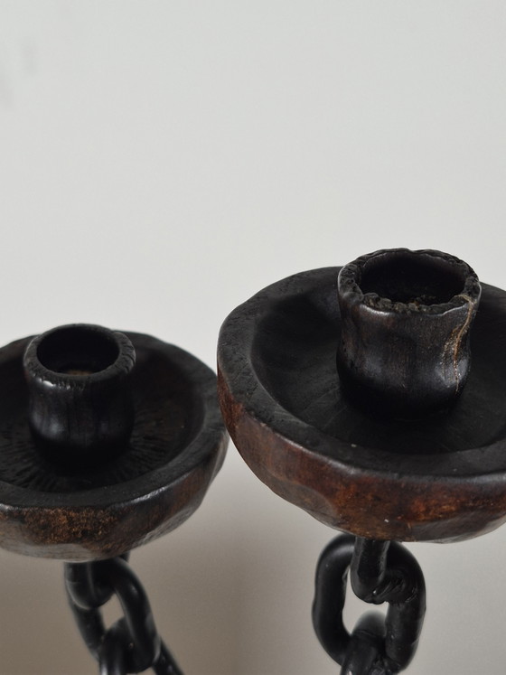 Candeliere vintage in stile brutalista spagnolo a tre fiamme con decorazione a catena. – Portacandele, Metal (photo 10 of 13)