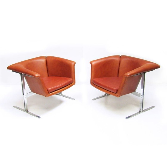 Image 1 of Pair of vintage cognac leather armchairs by Geoffrey Harcourt for Artifort, 1963