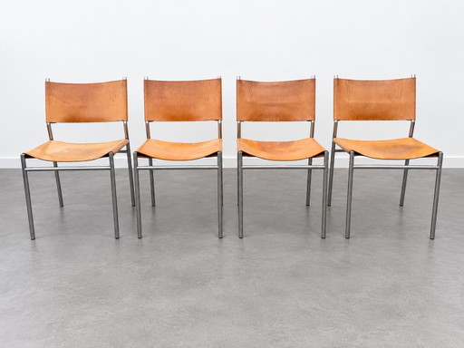 Martin Visser SE06 Dining chairs Set of 4 't Spectrum 1967 – eetkamerstoelen, Leather, Metal (photo 2 of 6)