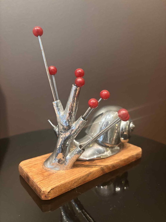 Image 1 of Cocktail picks Vintage 1930's French Snail Appetizer Forks Set 