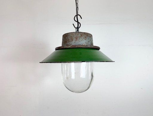 Green Enamel and Cast Iron Industrial Pendant Light, 1960s