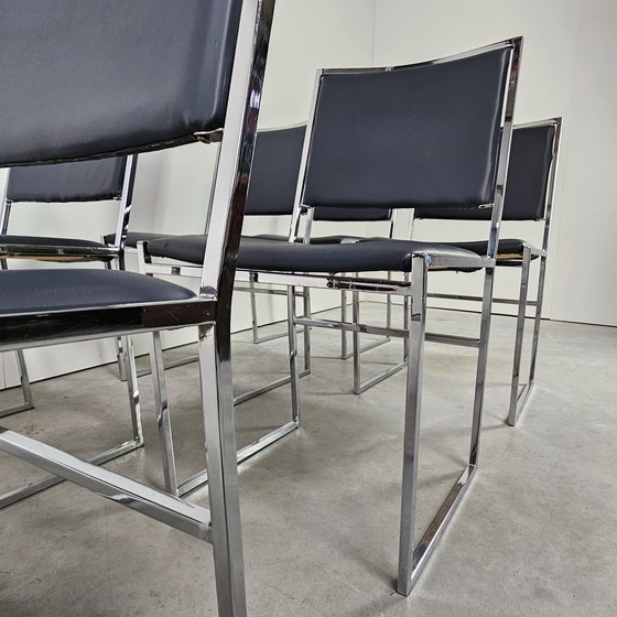 Image 1 of Vintage Set Van 6 Stoelen, Chroom, Leer
