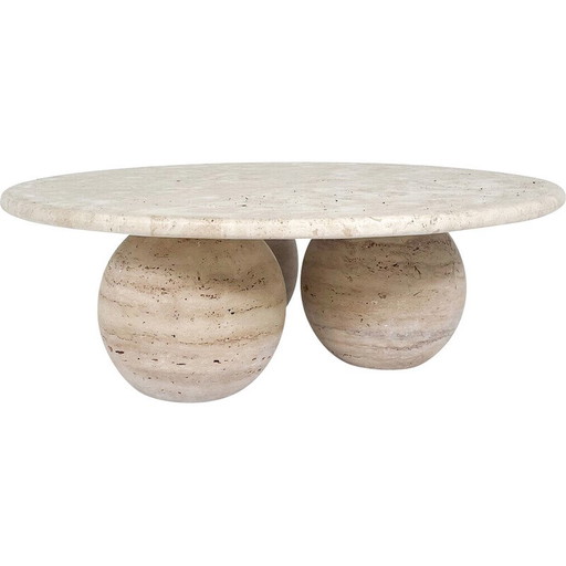 Mesa de centro redonda vintage de travertino, Italia