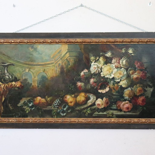 Stilleven, groot olieverfschilderij op doek, Italië, 19e eeuw