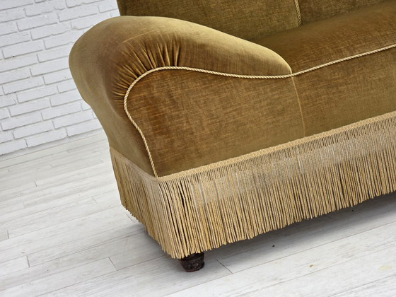 Image 1 of 1950s, 2 seater sofa/daybed, light green furniture velour, ash wood legs.