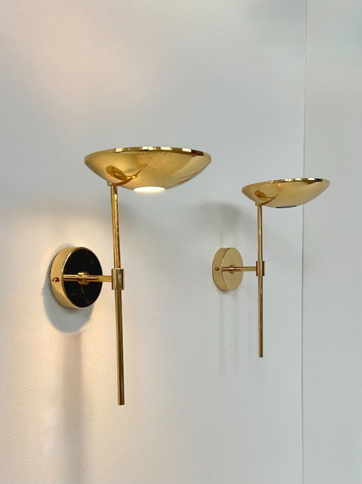 Paire d'appliques XL en laiton et verre, France, 1980