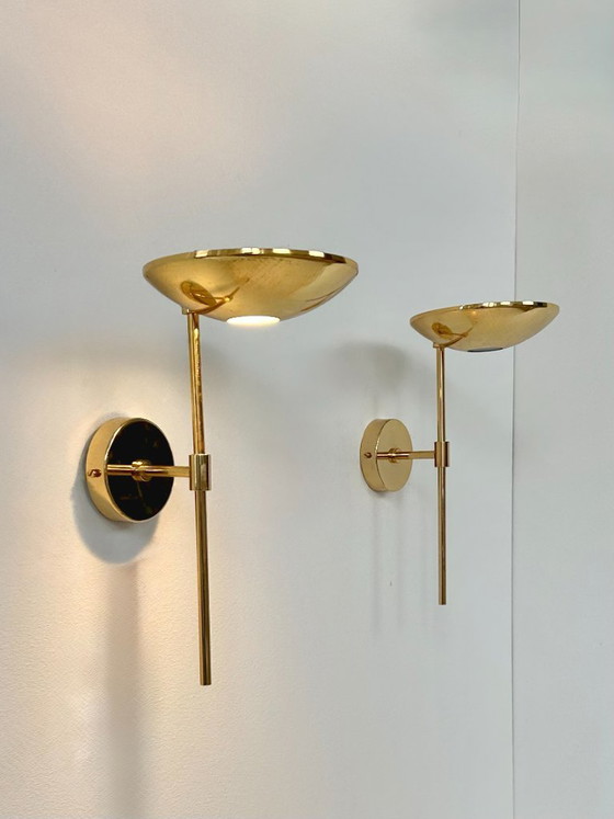 Image 1 of Paire d'appliques XL en laiton et verre, France, 1980