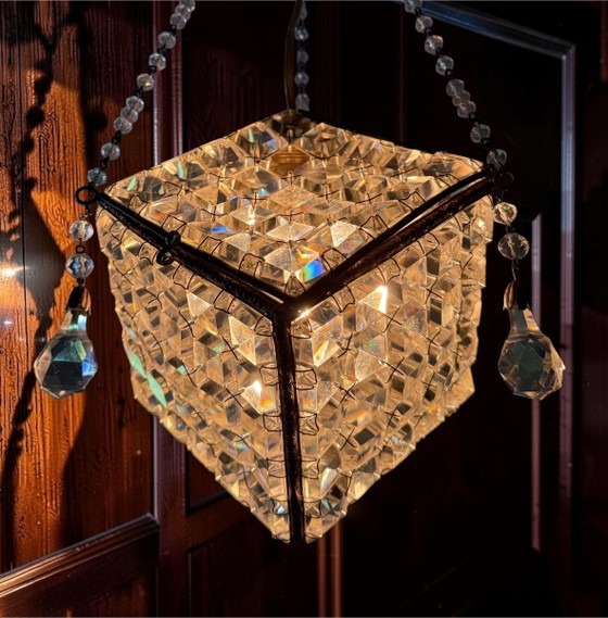 Lámpara colgante de cristal antigua y rara, circa 1900-1920. – Lámparas colgantes, Bronze, Crystal (photo 2 of 5)