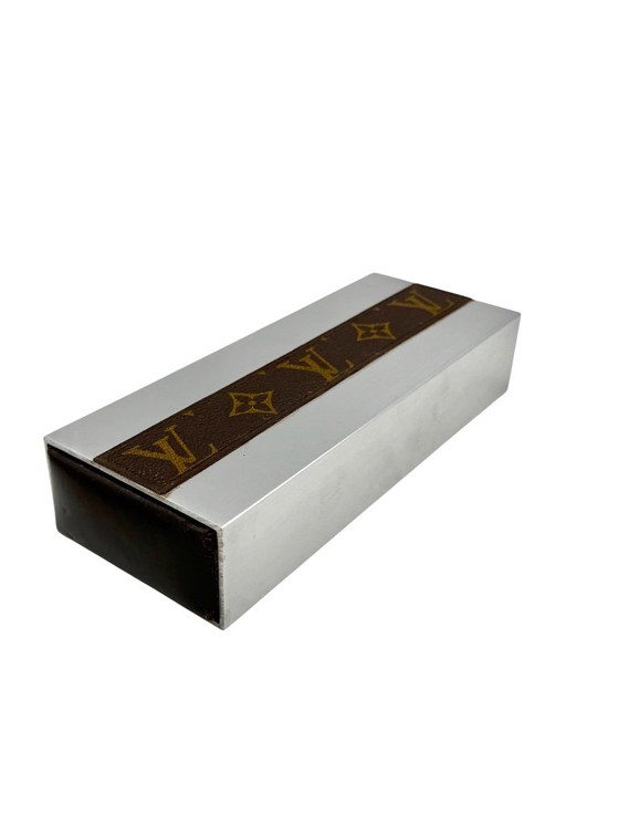 Boîte de jeux de cartes Louis Vuitton, France ca. 1970, Objets déco, Métal, Cuir, Argenté, Modern (photo 3 sur 12)