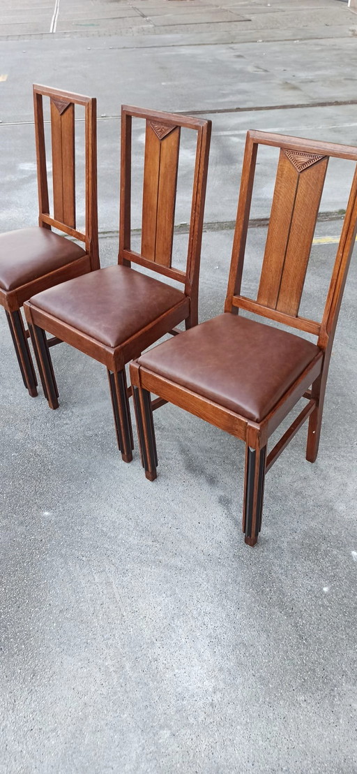 3 x Art Deco Amsterdam School Dining Chairs