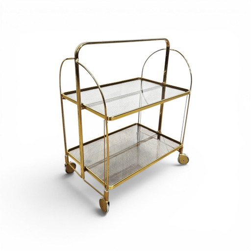 Desserte pliante Mid-Century Modern en laiton et verre acrylique nervuré, années 1960