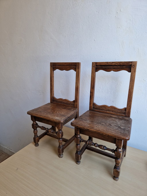 2x Chaises Anciennes à Dossier Ouvert Pieds Tournés Siècle