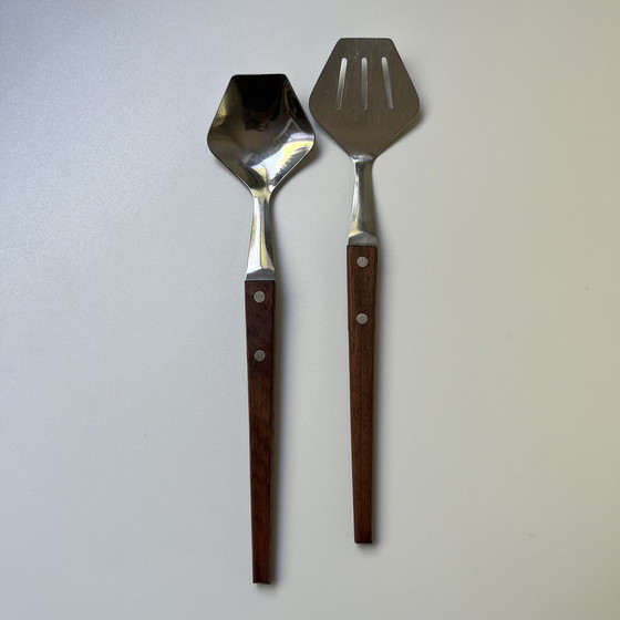 Image 1 of Set à salade scandinave vintage, saladier et couverts en teck, Suède, années 60