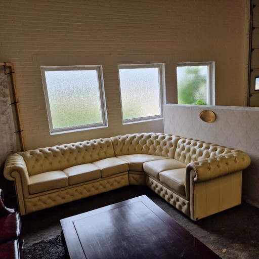 Chesterfield Brighton Corner Sofa – Leather, Cream