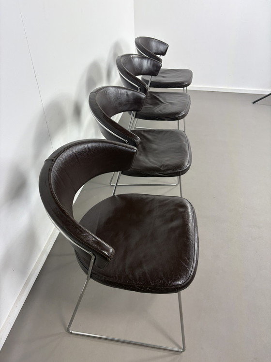 4 sedie da pranzo vintage Calligaris in pelle marrone cioccolato – Leather, Metal (photo 6 of 10)