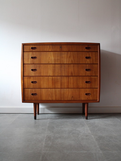 Vintage Deense brede ladekast in teak