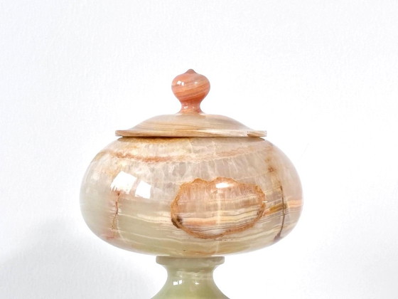 Bonbonnière Vintage en Onyx avec Couvercle, Pierre Naturelle, Bols, Beige (photo 7 sur 8)