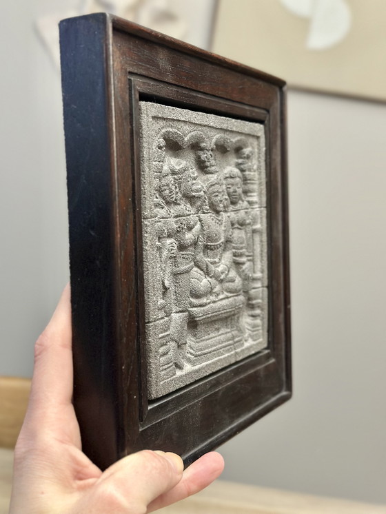 Image 1 of Gerahmtes Steinrelief – Nachbildung von Borobudur – Java, Indonesien