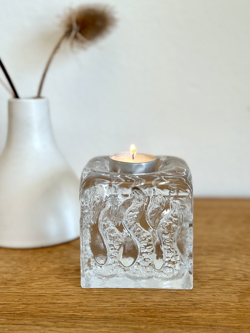 Bougeoir en verre brutaliste vintage Kurt Wokan pour Ingrid Glas années 1960.