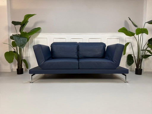 2x Brühl Moule Large Sofa Leather Blue Sleeper Sofa Sleeping Function