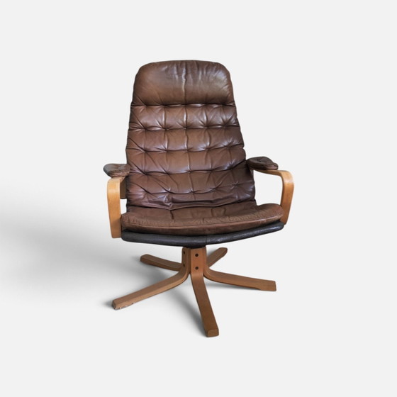Vintage Dux 'Mona Roto' lounge chair, Sam Larsson '70s., Armchairs, Leather, Wood, Black (photo 2 of 7)