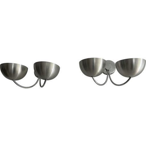Pair of vintage brushed aluminum wall lights, France 1970