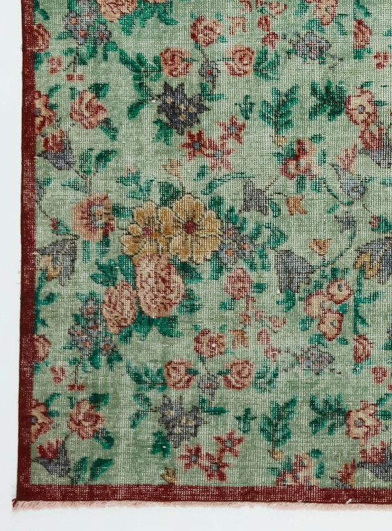 Tappeto turco vintage Oushak 230 × 123 cm – Tappeto in lana tessuto a mano con motivo floreale a rose (photo 4 of 10)