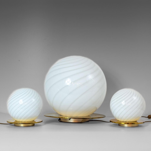1x Mid Century Modern Murano Table Lamps in the Style of Venini, Italy, Set of Three
