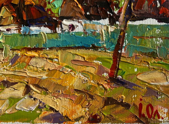 Image 1 of Original Oil Painting Autumn Village Landscape Autumn day in the village