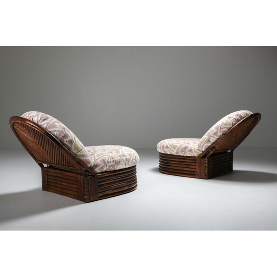 Image 1 of Pair of Vintage Bamboo Lounge Chairs in Pierre Frey Jacquard 1970s