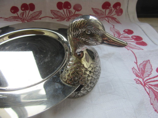 Verzilverd dienblad met eendenkop en -staart, vergelijkbaar met SILEA, vintage