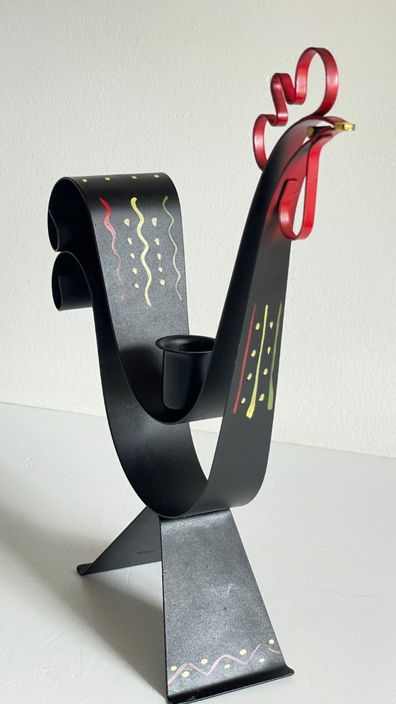 Image 1 of Vintage Swedish Rooster Shaped Metal Candlestick