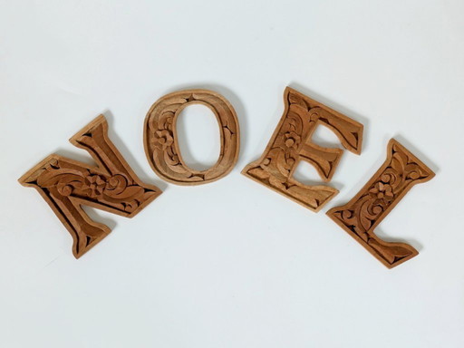 4 x Vintage Wooden NOEL Letters | Hand Carved Christmas Decor, 1970s