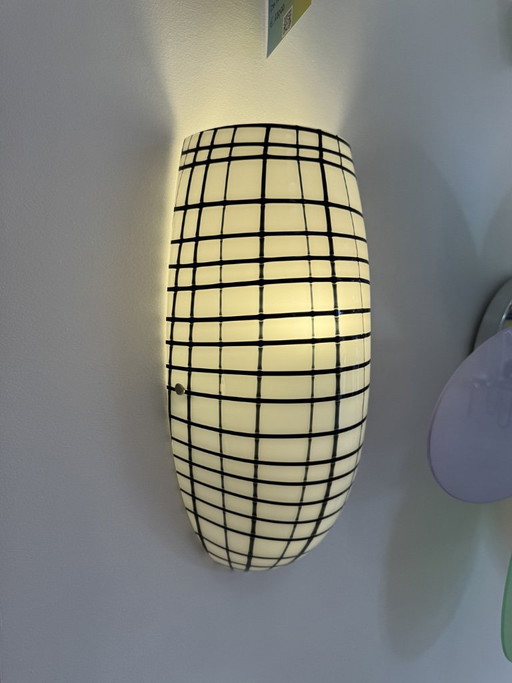 Applique Yuba Vistosi Vetro Murano Paolo Crepax Lampada Parete Bianco Nero – wandlampen, Murano Glass
