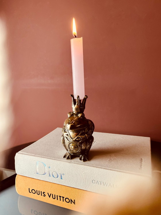 Image 1 of Bronze Frog Prince candlestick