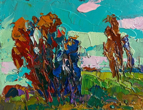 Image 1 of Original Oil Painting Summer Coastal Landscape Relaxation on the river