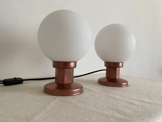 Pair of Vintage KAJ Space Age Table Lamps, Yugoslavia, 1970s, Svetila KAJ, Metal, Glass, White (photo 4 of 9)