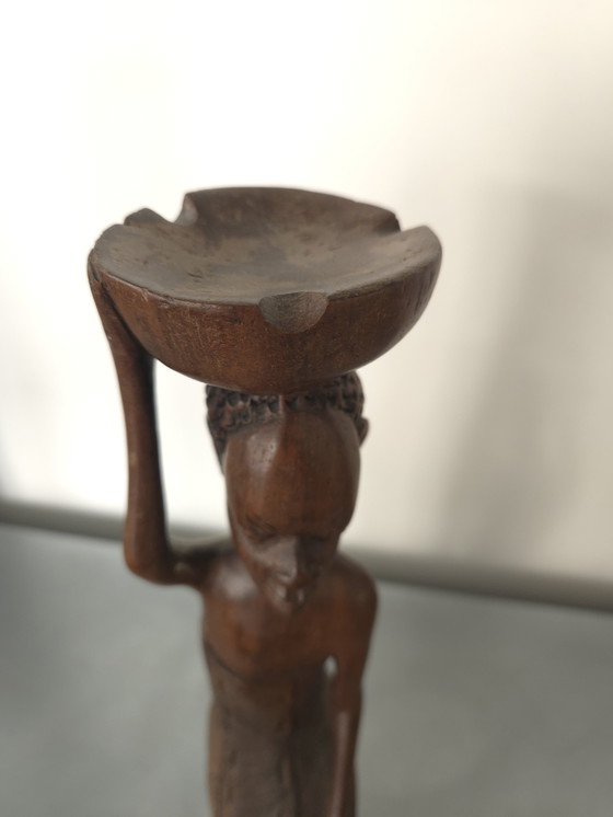Image 1 of African statue of a woman with a bowl