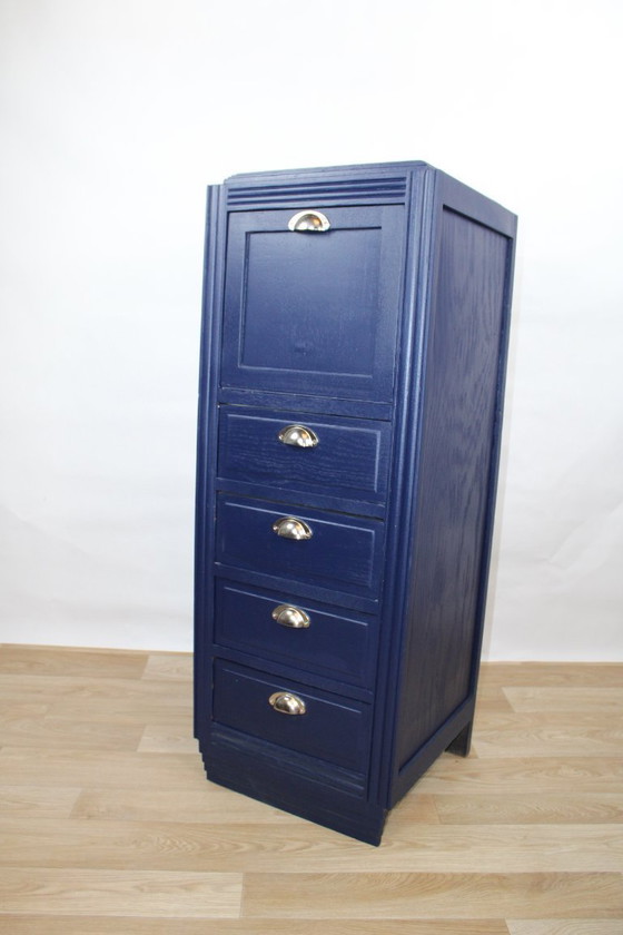 Image 1 of Art Deco middernachtblauwe ladekast, jaren 50 Frankrijk